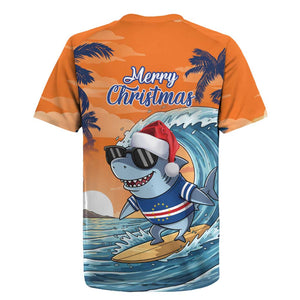 Christmas Cape Verde Rugby Jersey Funny Shark Surfing - African Pride