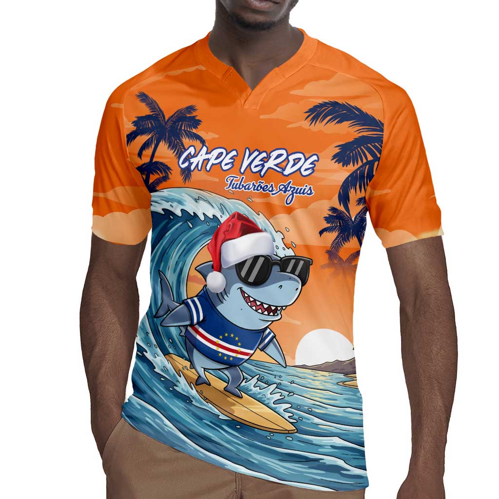 Christmas Cape Verde Rugby Jersey Funny Shark Surfing - African Pride