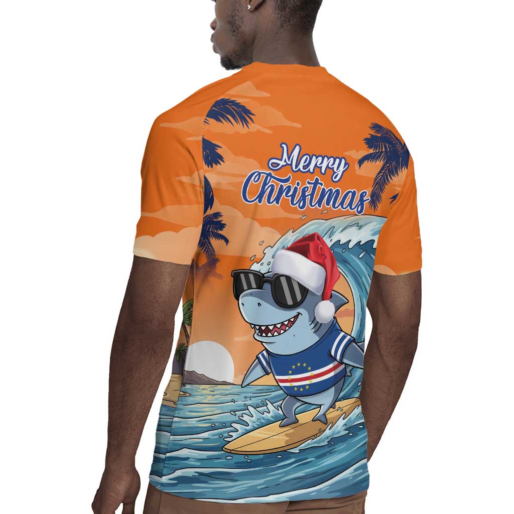 Christmas Cape Verde Rugby Jersey Funny Shark Surfing - African Pride