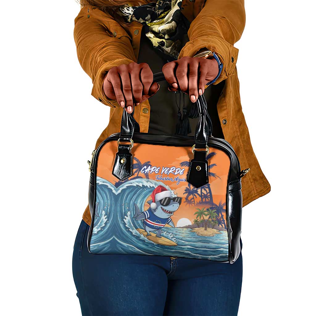 Christmas Cape Verde Shoulder Handbag Funny Shark Surfing - African Pride