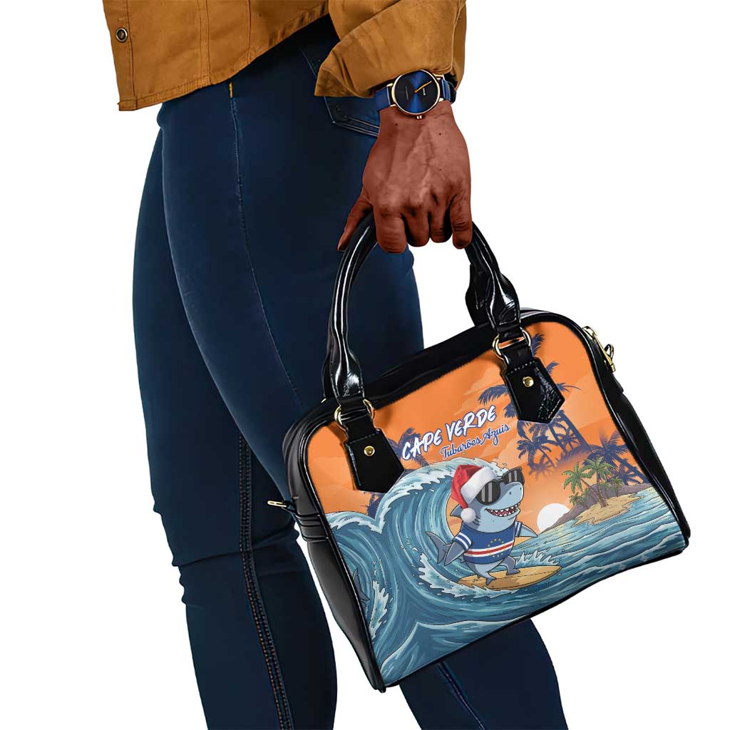 Christmas Cape Verde Shoulder Handbag Funny Shark Surfing - African Pride