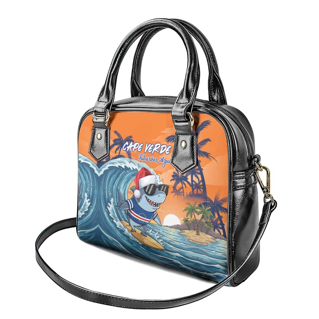 Christmas Cape Verde Shoulder Handbag Funny Shark Surfing - African Pride
