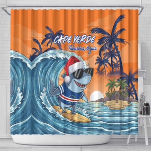 Christmas Cape Verde Shower Curtain Funny Shark Surfing - African Pride