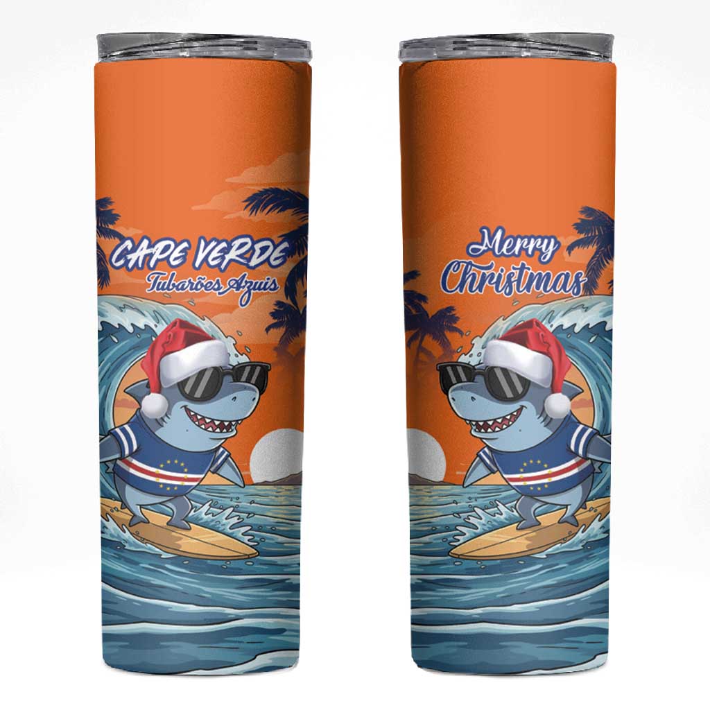 Christmas Cape Verde Skinny Tumbler Funny Shark Surfing - African Pride