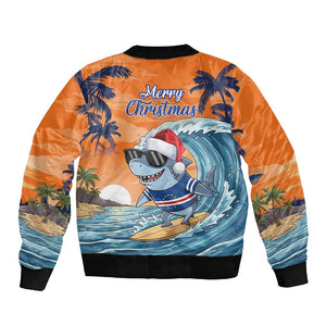 Christmas Cape Verde Sleeve Zip Bomber Jacket Funny Shark Surfing - African Pride