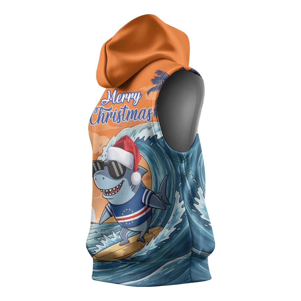 Christmas Cape Verde Sleeveless Hoodie Funny Shark Surfing - African Pride