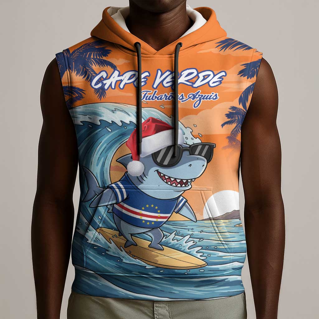 Christmas Cape Verde Sleeveless Hoodie Funny Shark Surfing - African Pride