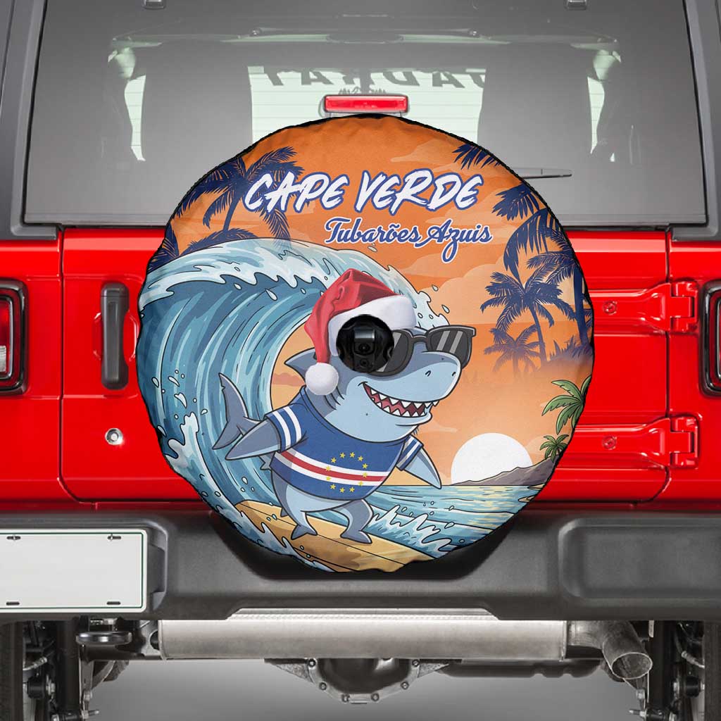 Christmas Cape Verde Spare Tire Cover Funny Shark Surfing - African Pride