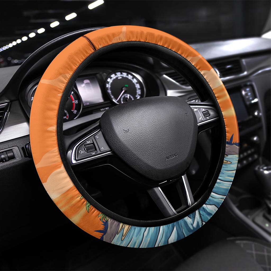 Christmas Cape Verde Steering Wheel Cover Funny Shark Surfing - African Pride