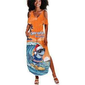 Christmas Cape Verde Summer Maxi Dress Funny Shark Surfing - African Pride