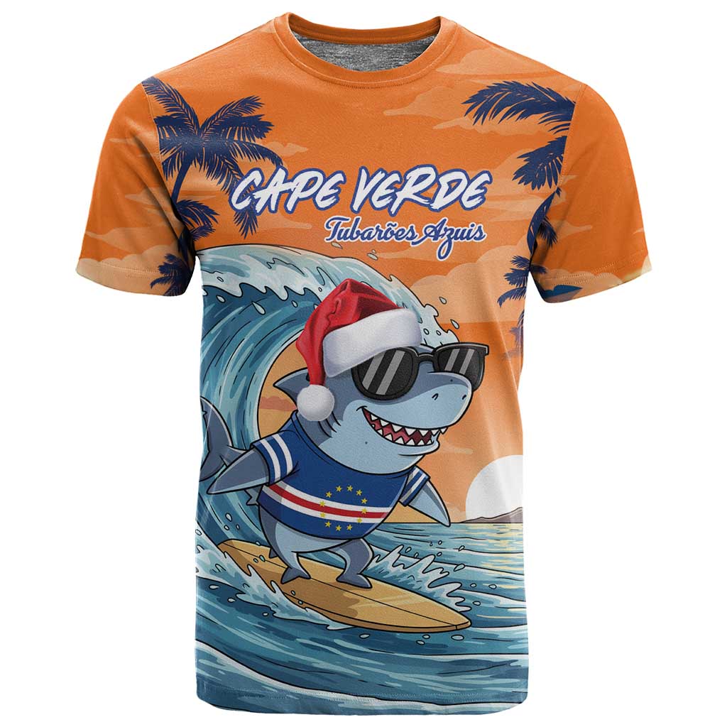 Christmas Cape Verde T shirt Funny Shark Surfing - African Pride