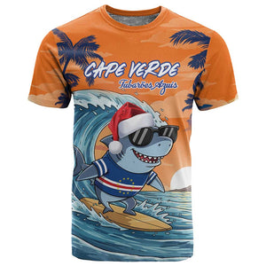 Christmas Cape Verde T shirt Funny Shark Surfing - African Pride