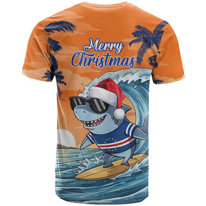 Christmas Cape Verde T shirt Funny Shark Surfing - African Pride