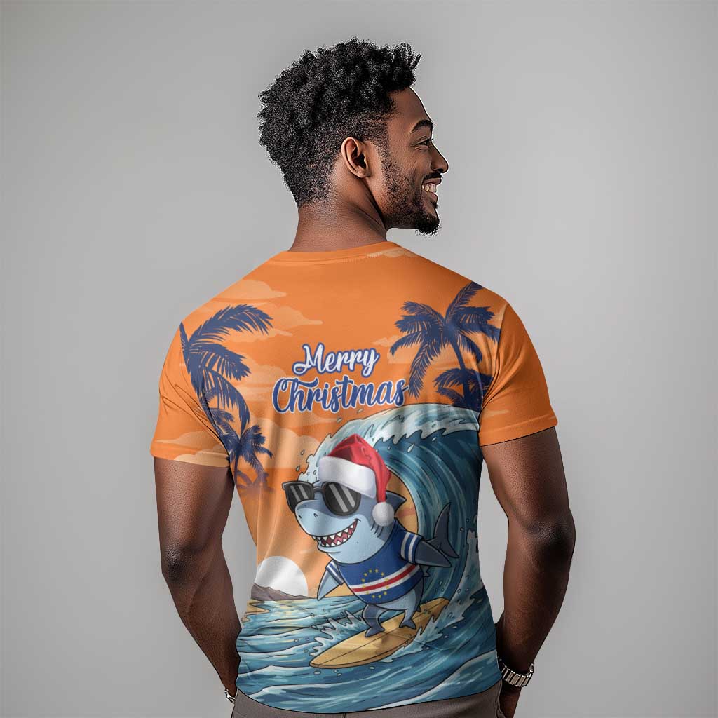 Christmas Cape Verde T shirt Funny Shark Surfing - African Pride