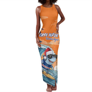 Christmas Cape Verde Tank Maxi Dress Funny Shark Surfing - African Pride