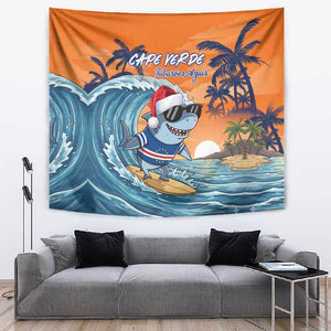 Christmas Cape Verde Tapestry Funny Shark Surfing - African Pride