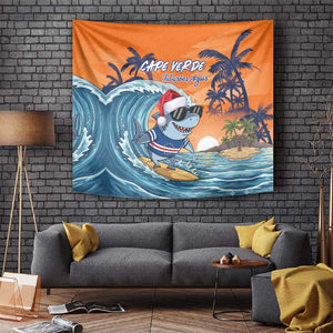Christmas Cape Verde Tapestry Funny Shark Surfing - African Pride