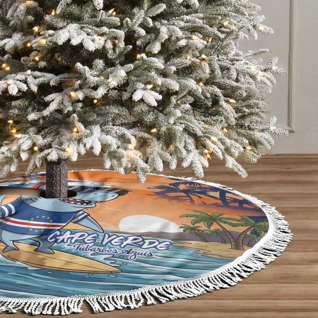 Christmas Cape Verde Tree Skirt Funny Shark Surfing - African Pride