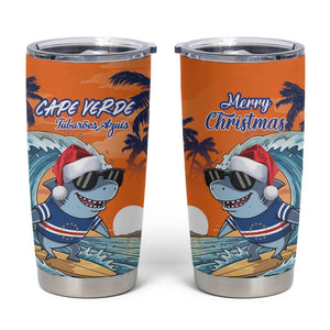 Christmas Cape Verde Tumbler Cup Funny Shark Surfing - African Pride
