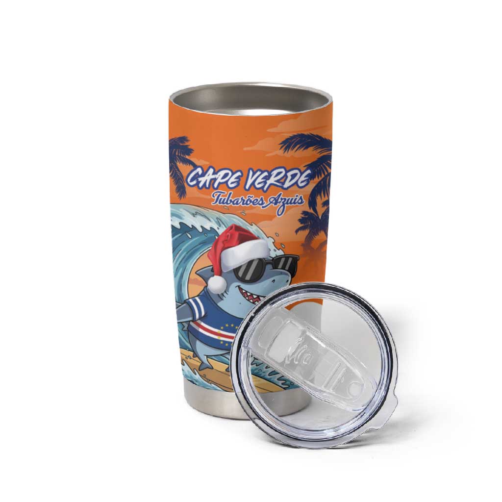 Christmas Cape Verde Tumbler Cup Funny Shark Surfing - African Pride