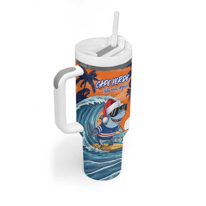 Christmas Cape Verde Tumbler With Handle Funny Shark Surfing - African Pride