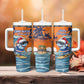 Christmas Cape Verde Tumbler With Handle Funny Shark Surfing - African Pride