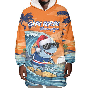 Christmas Cape Verde Wearable Blanket Hoodie Funny Shark Surfing - African Pride