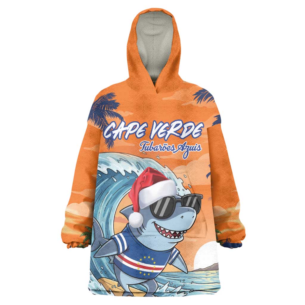 Christmas Cape Verde Wearable Blanket Hoodie Funny Shark Surfing - African Pride