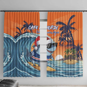 Christmas Cape Verde Window Curtain Funny Shark Surfing - African Pride