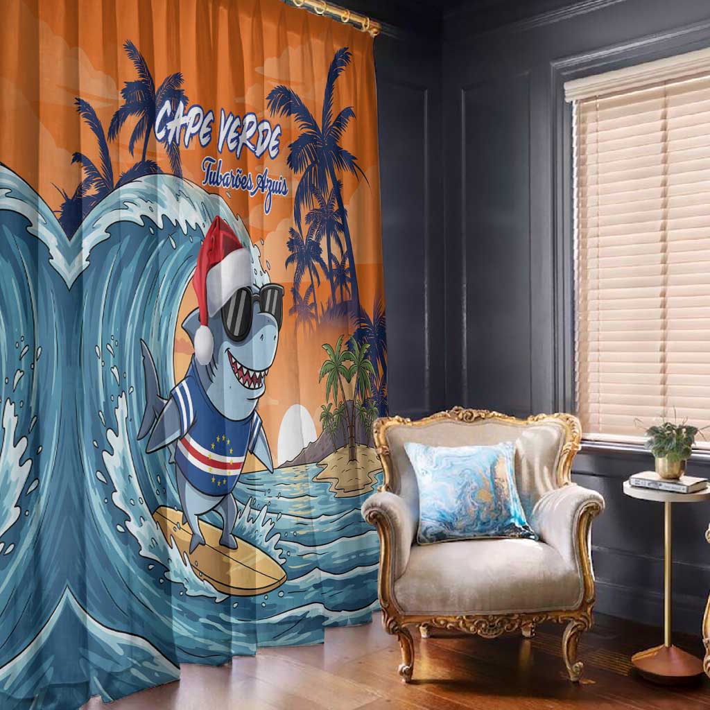 Christmas Cape Verde Window Curtain Funny Shark Surfing - African Pride
