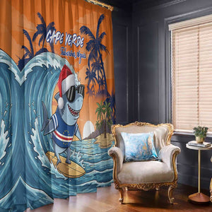 Christmas Cape Verde Window Curtain Funny Shark Surfing - African Pride