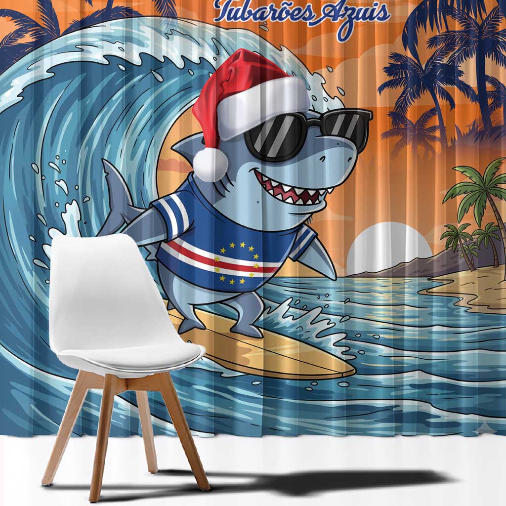 Christmas Cape Verde Window Curtain Funny Shark Surfing - African Pride