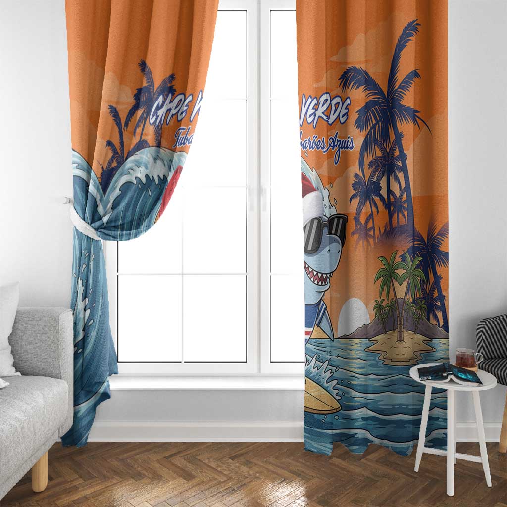 Christmas Cape Verde Window Curtain Funny Shark Surfing - African Pride