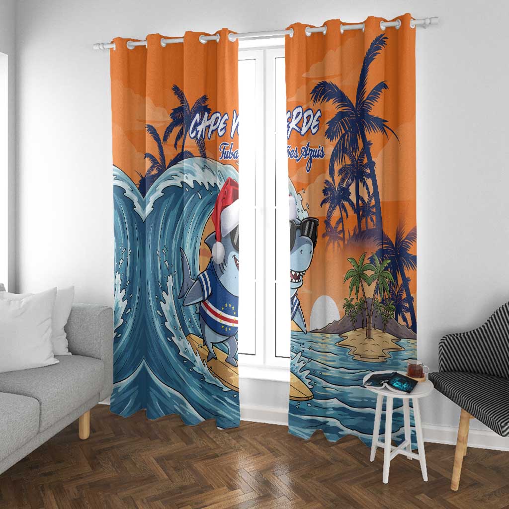 Christmas Cape Verde Window Curtain Funny Shark Surfing - African Pride