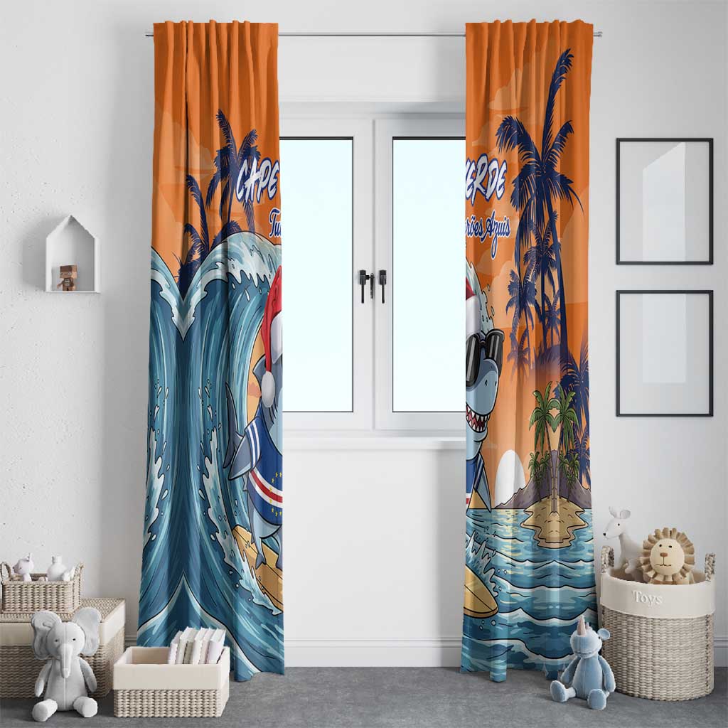 Christmas Cape Verde Window Curtain Funny Shark Surfing - African Pride