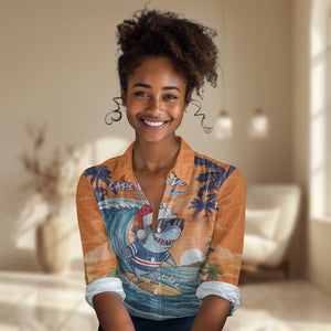 Christmas Cape Verde Women Casual Shirt Funny Shark Surfing - African Pride