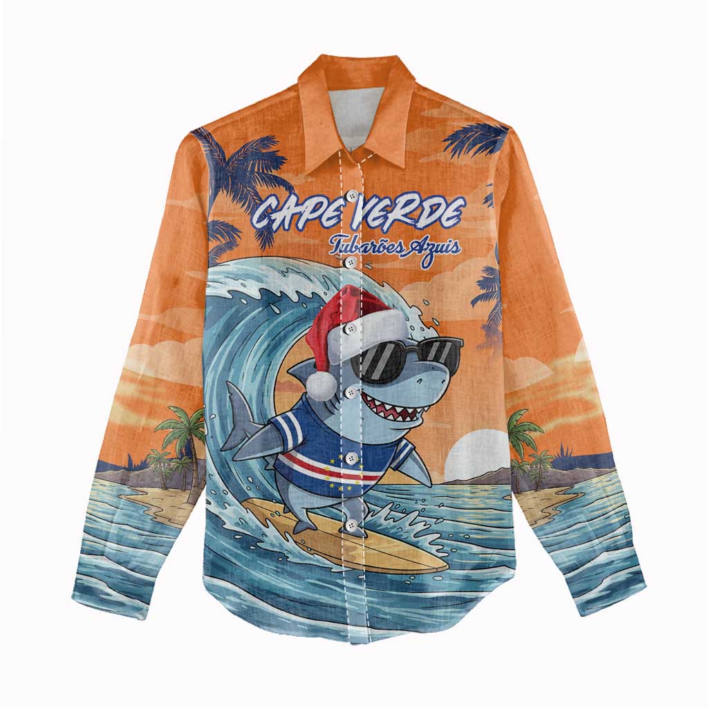 Christmas Cape Verde Women Casual Shirt Funny Shark Surfing - African Pride