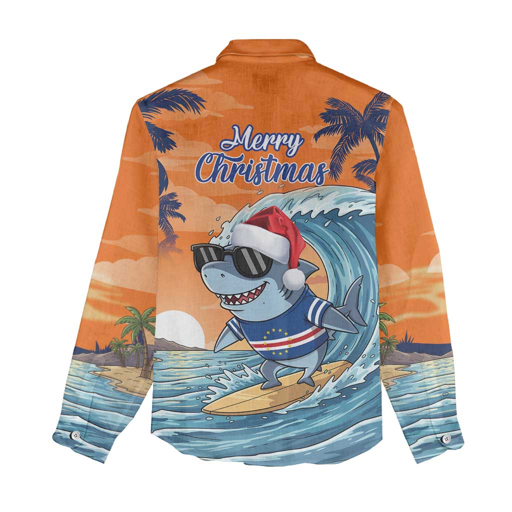 Christmas Cape Verde Women Casual Shirt Funny Shark Surfing - African Pride