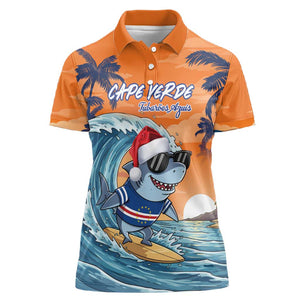 Christmas Cape Verde Women Polo Shirt Funny Shark Surfing - African Pride