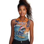 Christmas Cape Verde Women Sleeveless Polo Shirt Funny Shark Surfing - African Pride