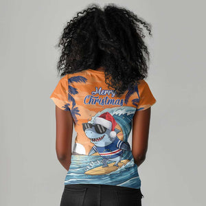 Christmas Cape Verde Women V-Neck T-Shirt Funny Shark Surfing - African Pride