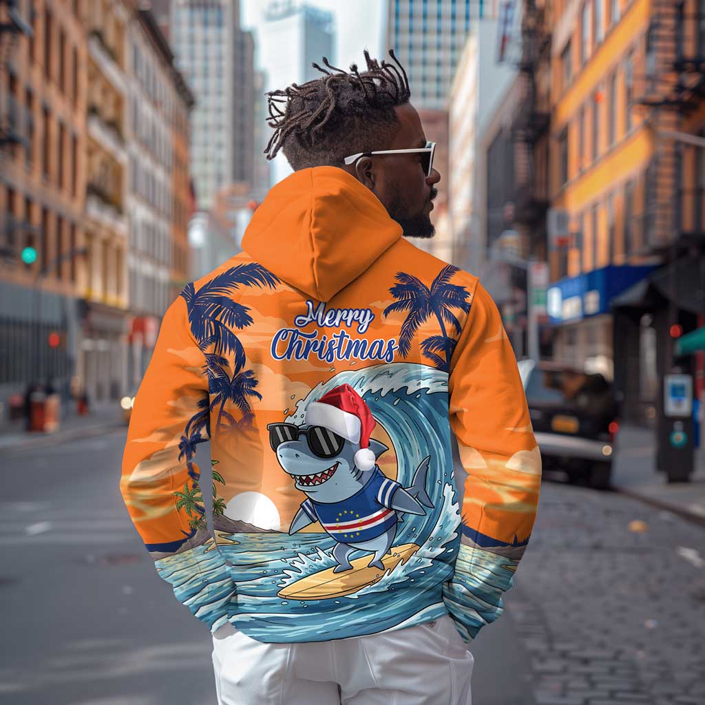 Christmas Cape Verde Zip Hoodie Funny Shark Surfing - African Pride