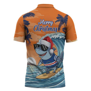 Christmas Cape Verde Zipper Polo Shirt Funny Shark Surfing