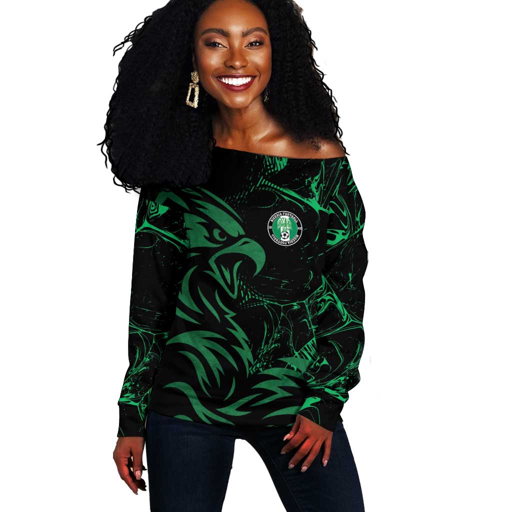 Custom Nigeria Football Off Shoulder Sweater Super Eagles Power