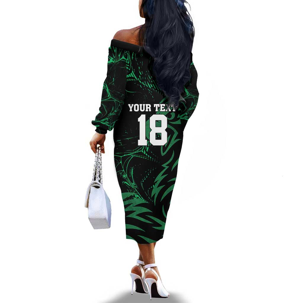 Custom Nigeria Football Off The Shoulder Long Sleeve Dress Super Eagles Power