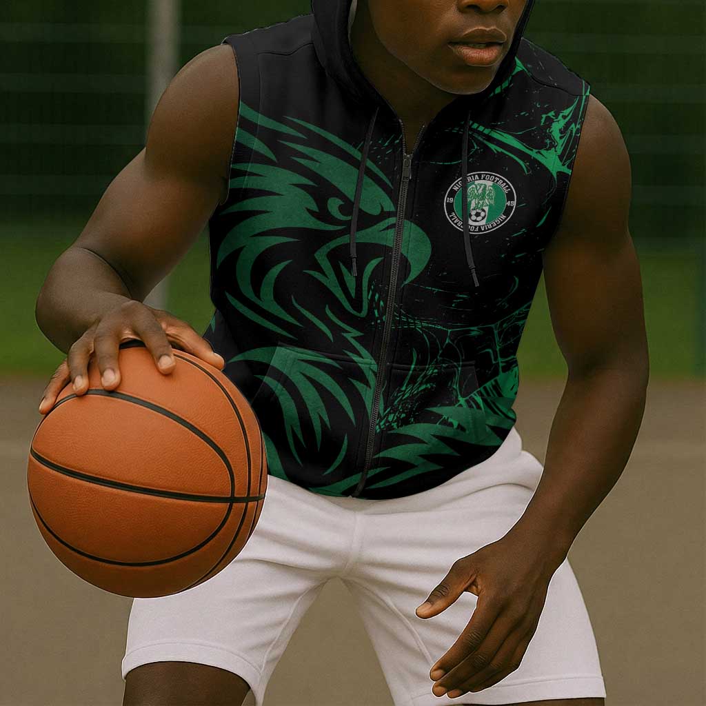 Custom Nigeria Football Sleeveless Zip Hoodie Super Eagles Power