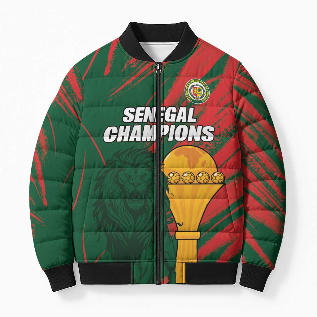 Custom Senegal Champions Football Bomber Puffer Jacket Lions of Teranga Rise Again