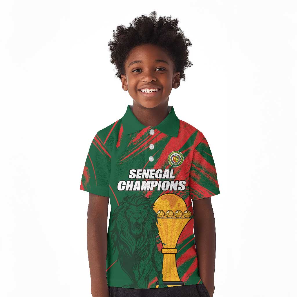 Custom Senegal Champions Football Kid Polo Shirt Lions of Teranga Rise Again