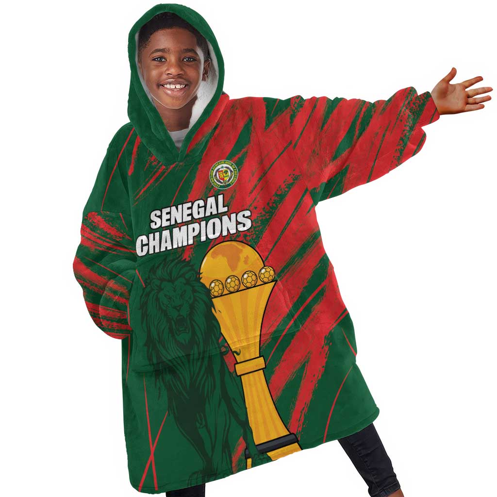 Custom Senegal Champions Football Kid Wearable Blanket Hoodie Lions of Teranga Rise Again