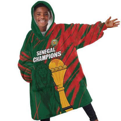 Custom Senegal Champions Football Kid Wearable Blanket Hoodie Lions of Teranga Rise Again